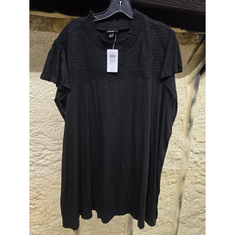 Torrid Cotton Modal Jersey Smocked Mock Neck Top Black 4X Plus Stretch NWT